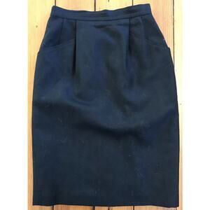 Vintage 80s 90s Black 100% Wool Lined Pencil Skirt w Pockets 27" Waist Small